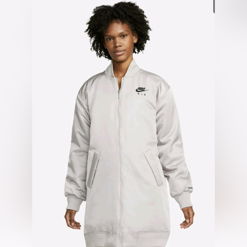 Nike Air streetwear long silver satin parka